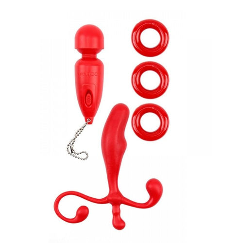 Mini Vibratör Penis Halkası Anal Tıkaç Kırmızı Fantezi Seti