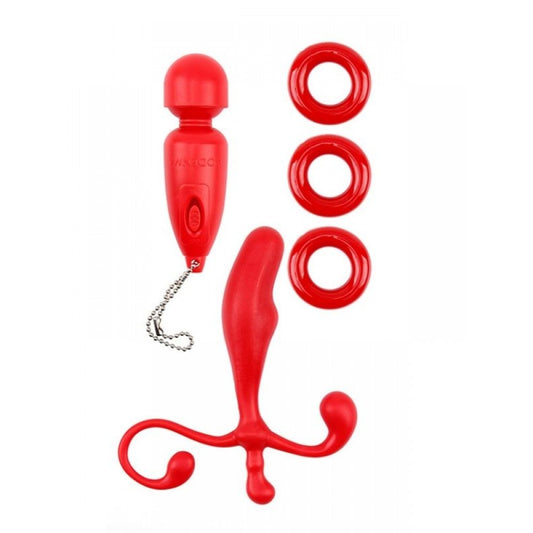 Mini Vibratör Penis Halkası Anal Tıkaç Kırmızı Fantezi Seti